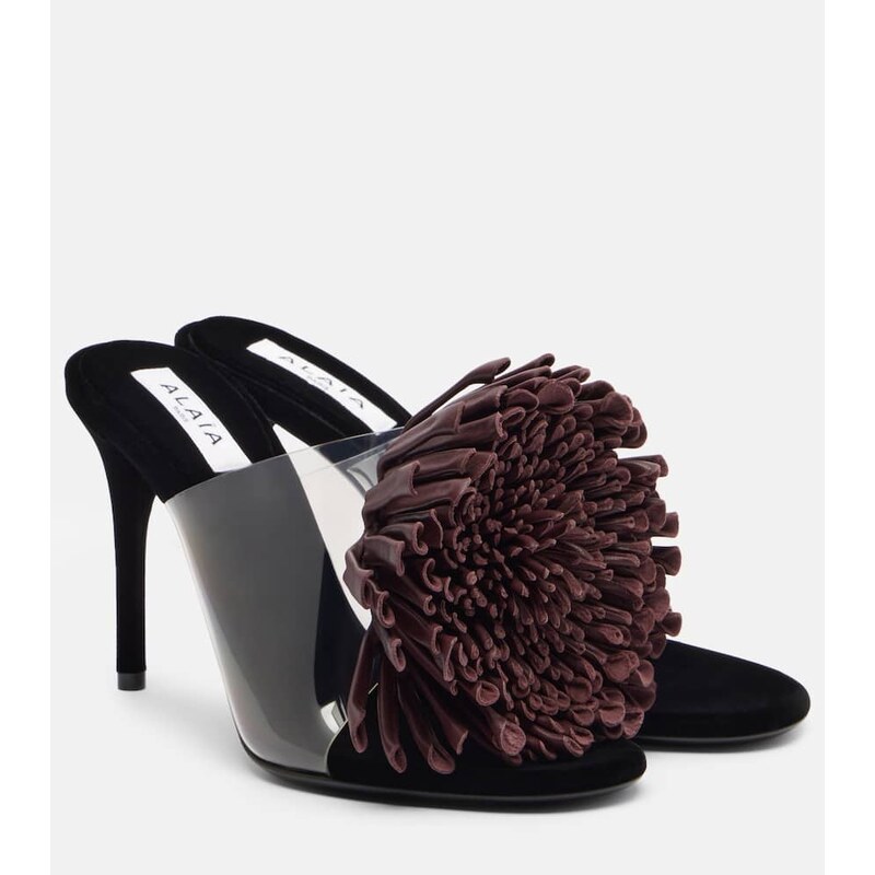 Alaïa Floral-appliqué asymmetric mules