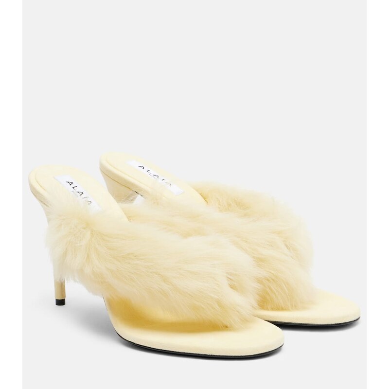 Alaïa Shearling and leather thong sandals