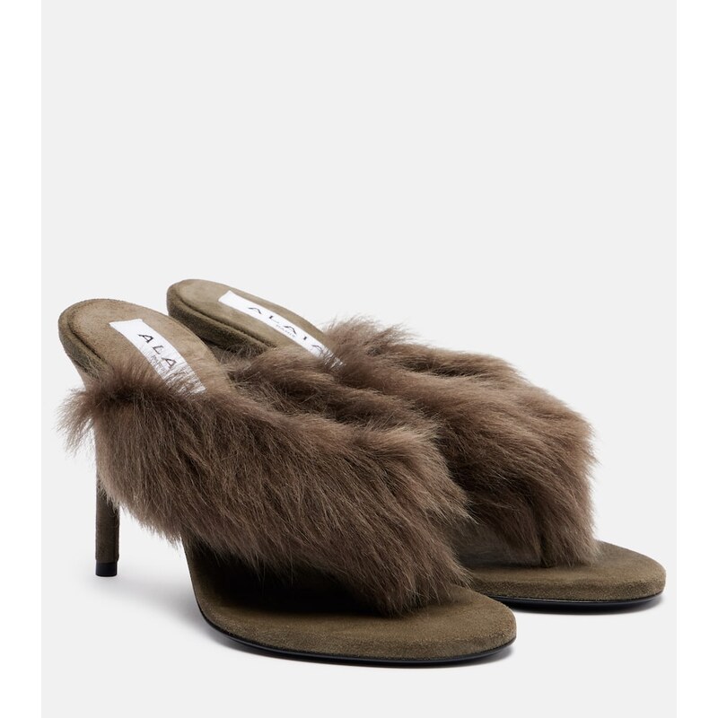 Alaïa 90 shearling-trimmed thong sandals