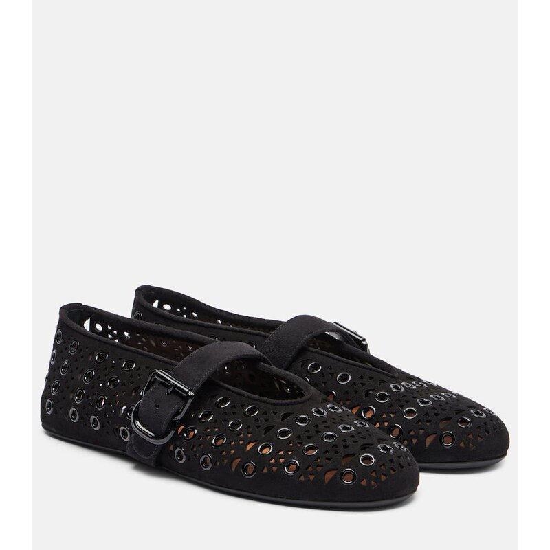 Alaïa Vienne embellished suede ballet flats