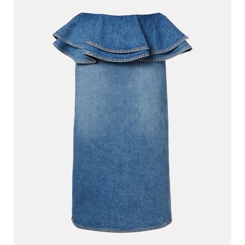 Plan C Peplum denim midi skirt