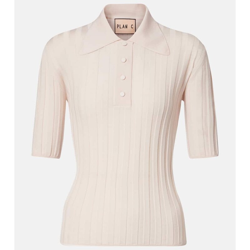 Plan C Ribbed-knit wool polo shirt