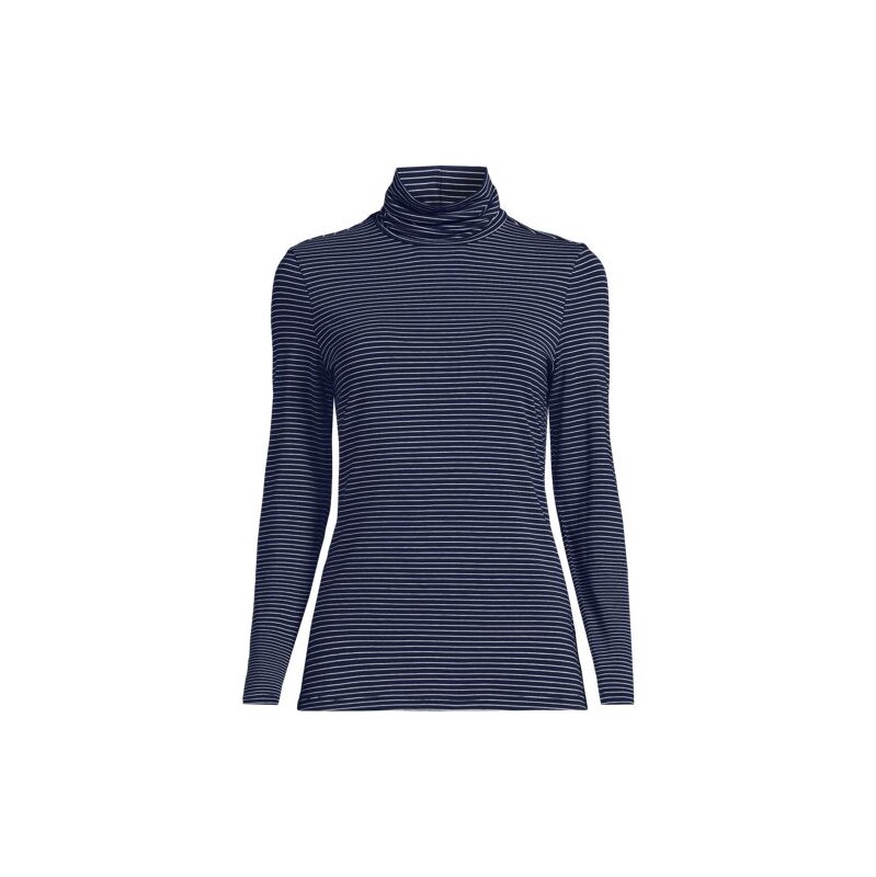 Cotton-modal Roll Neck Top, Women, size: 3X, plus, Blue, Cotton