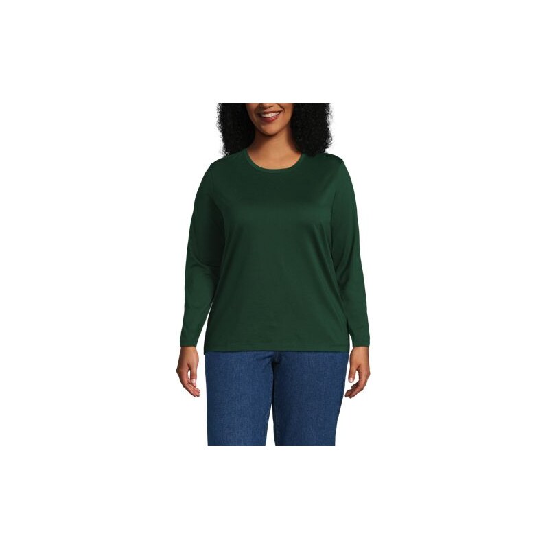 Supima Long Sleeve Crew Neck T-shirt, Women, size: 24-26, plus, Green, 115261132