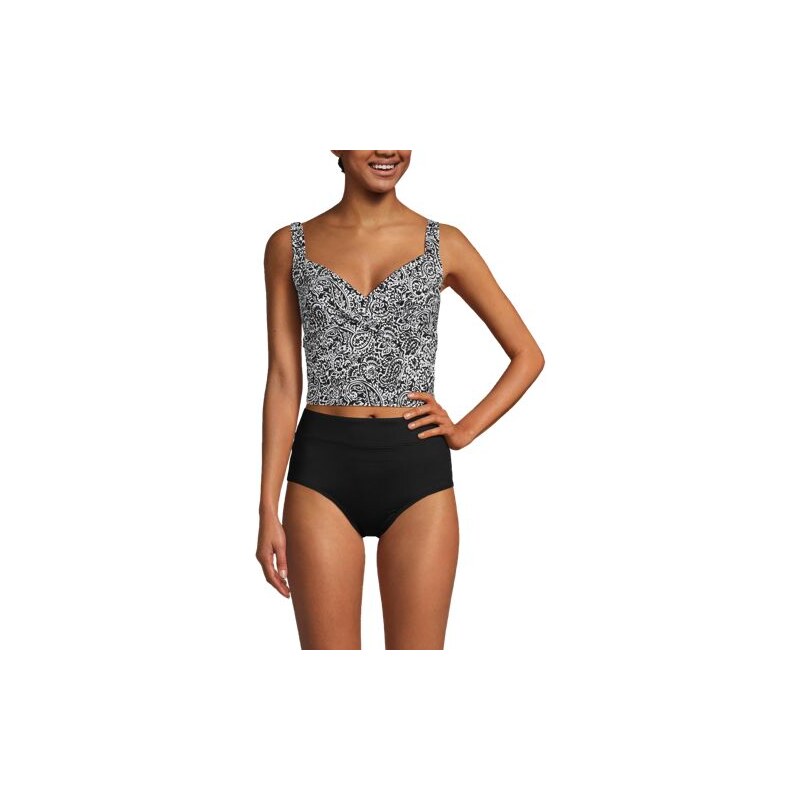 Cropped V-Neck Tankini Top, Women, size: 8, regular, Black, Spandex 114972763