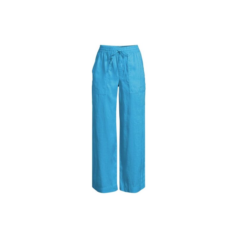 Cropped Wide Leg Pull-on Linen Trousers, Women, size: 8, regular, Blue 114923039