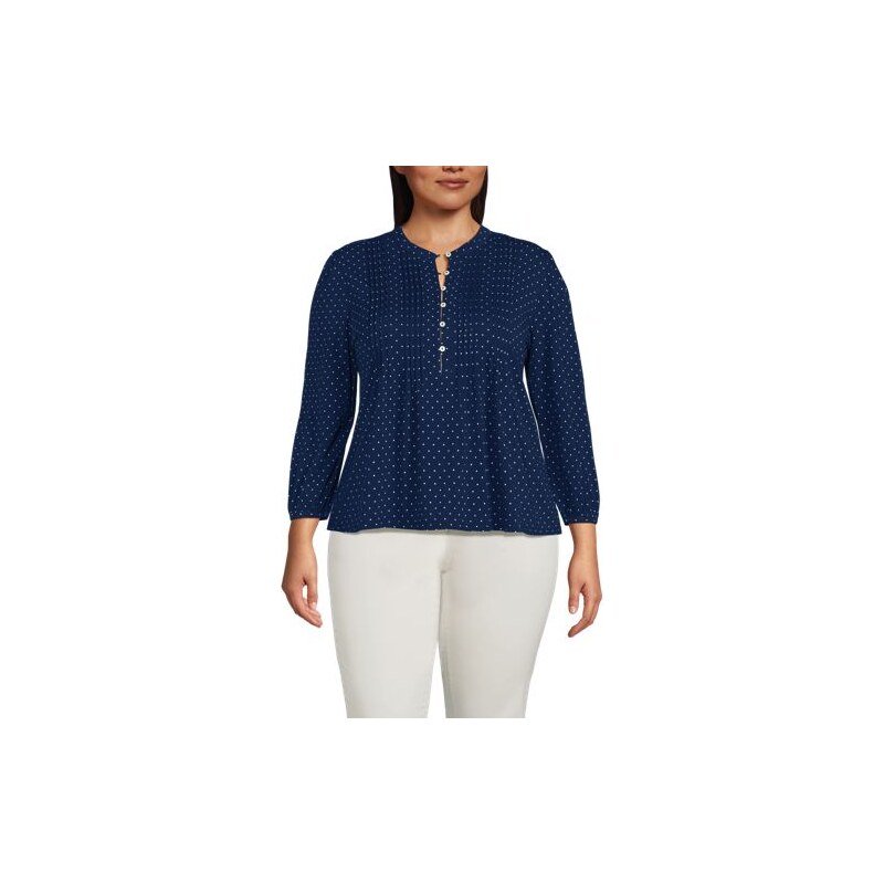 Cotton Modal Three Quarter Sleeve Pintuck Top, Women, size: 20-22, 115261608