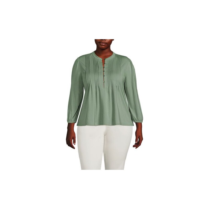 Cotton Modal Three Quarter Sleeve Pintuck Top, Women, size: 20-22, 115261609