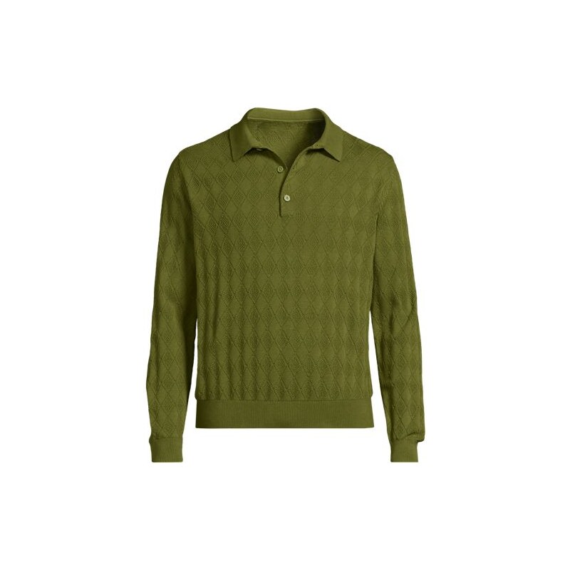 Fine Knit Gauge Polo Top, Men, size: XL, regular, Green, Cotton,