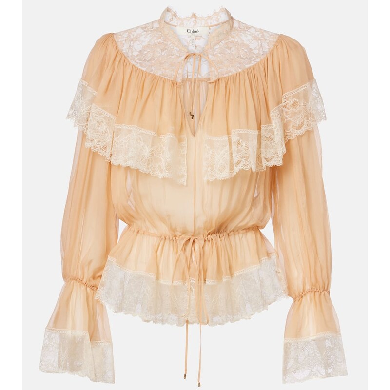 Chloé Lace-trimmed silk blouse