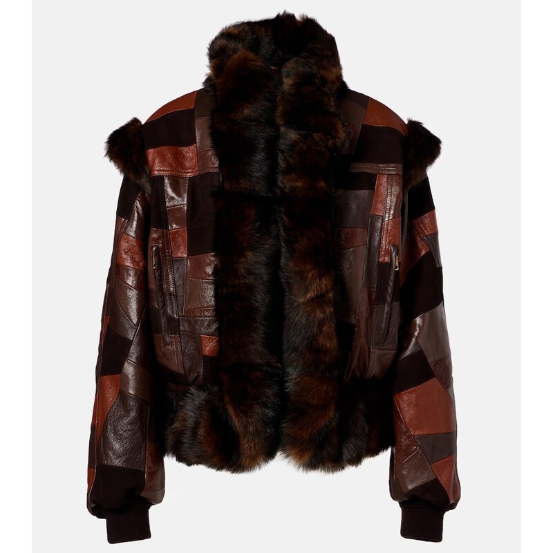 Chloé Shearling-trimmed leather bomber jacket