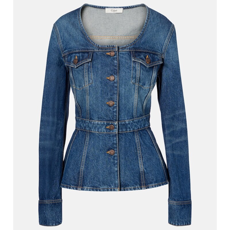 Džínová bunda Chloé Peplum v modré barvě