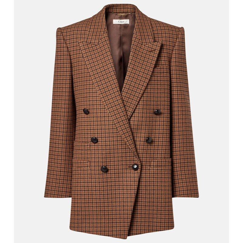 Chloé Checked double-breasted wool-blend blazer