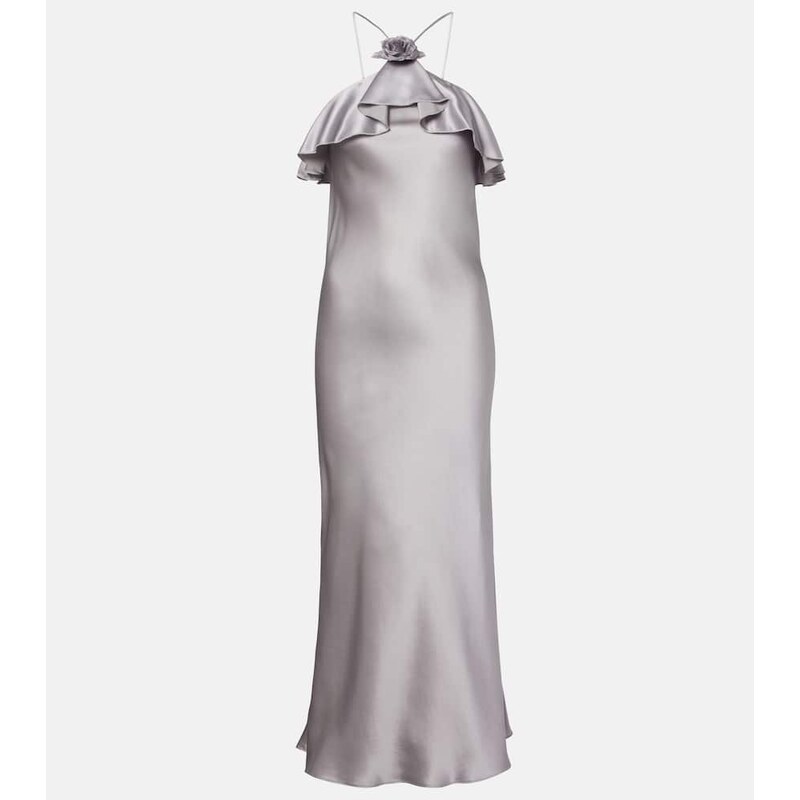 Rodarte Floral-appliquÃ silk charmeuse slip dress