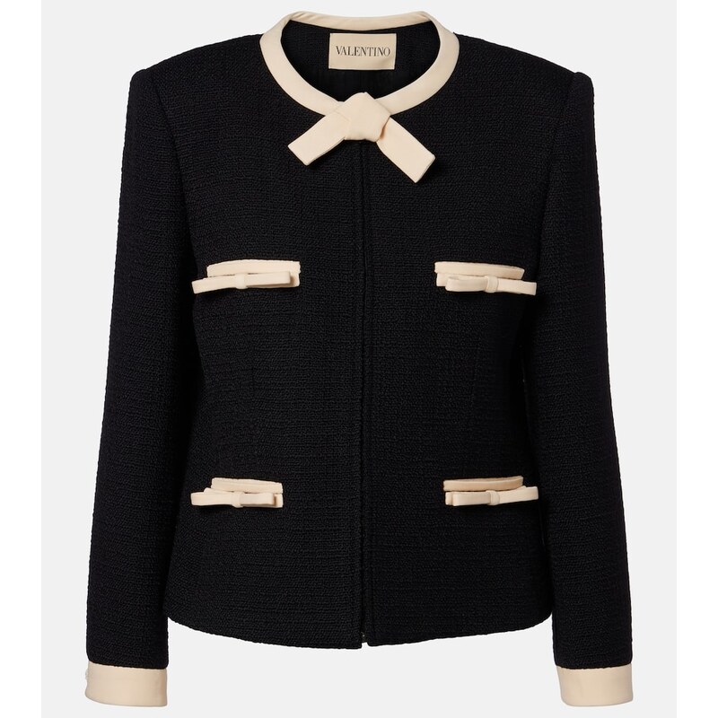 Valentino Bow-detail wool-blend tweed jacket