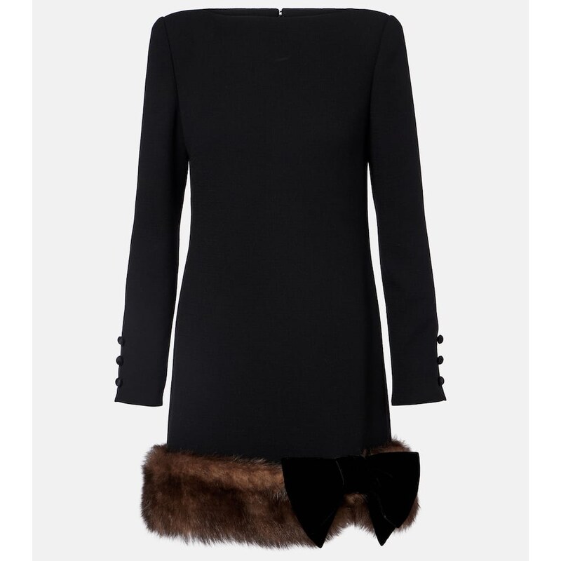 Valentino Shearling-trimmed virgin wool minidress