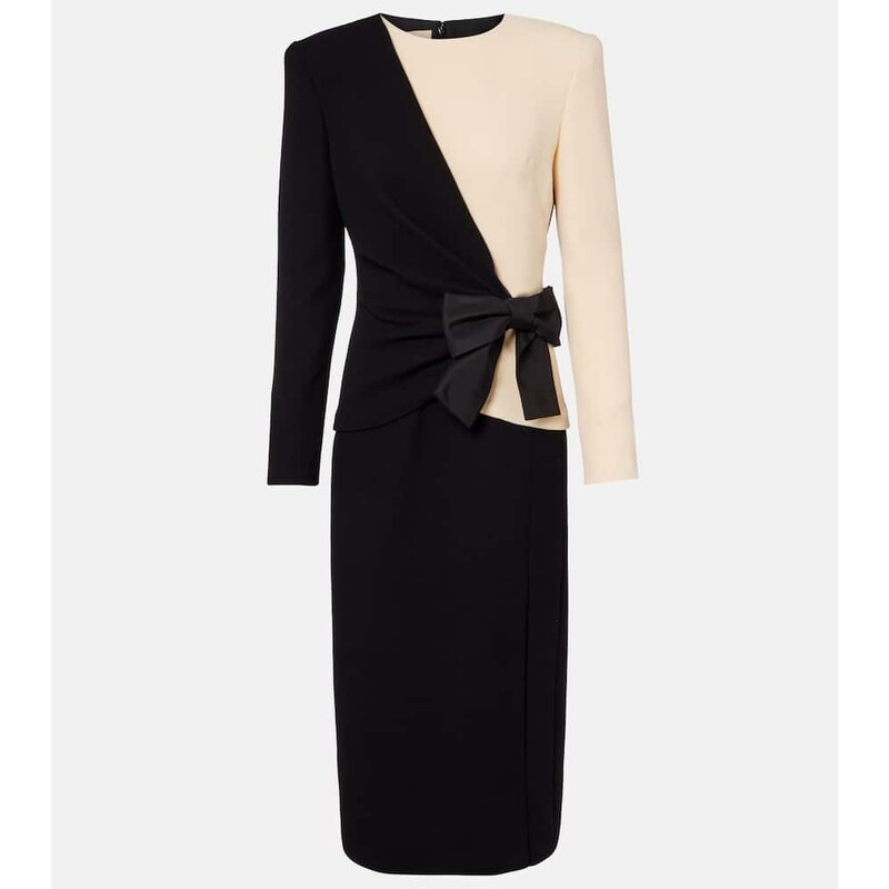 Valentino Silk-trimmed virgin wool midi dress