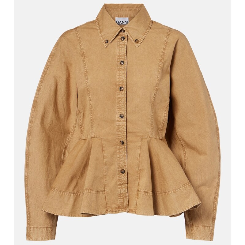 Ganni Peplum cotton-blend shirt