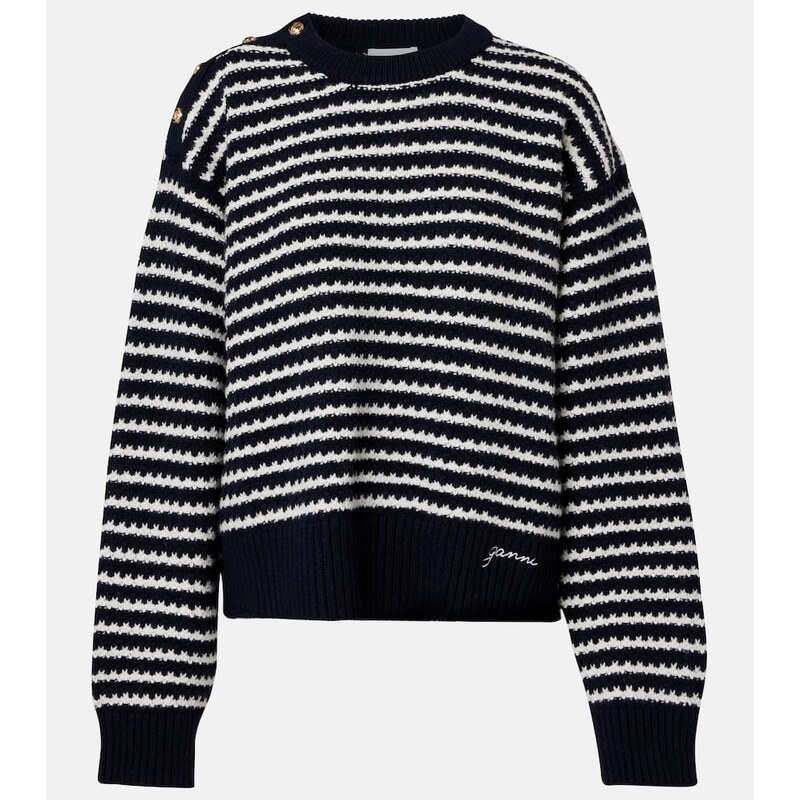 Ganni Striped wool and cotton sweater