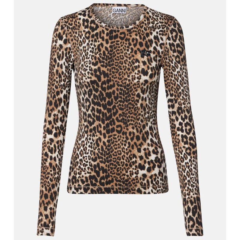 Ganni Leopard-print cotton-blend top