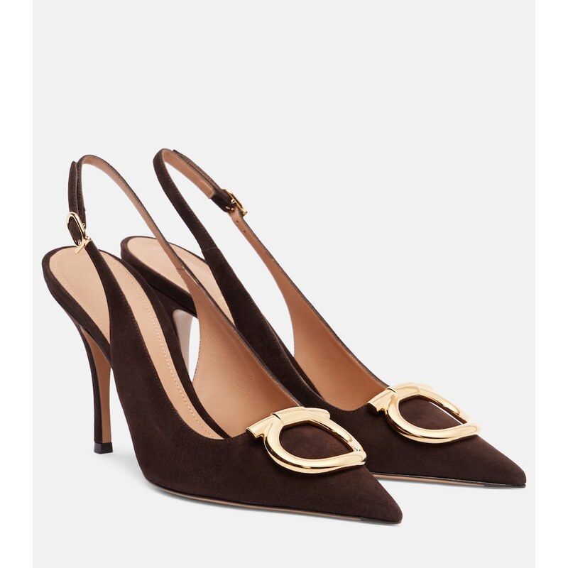 Ferragamo Sara Maxi Gancini suede slingback pumps