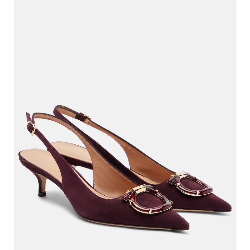 Ferragamo Sara 40 Gancini suede slingback pumps