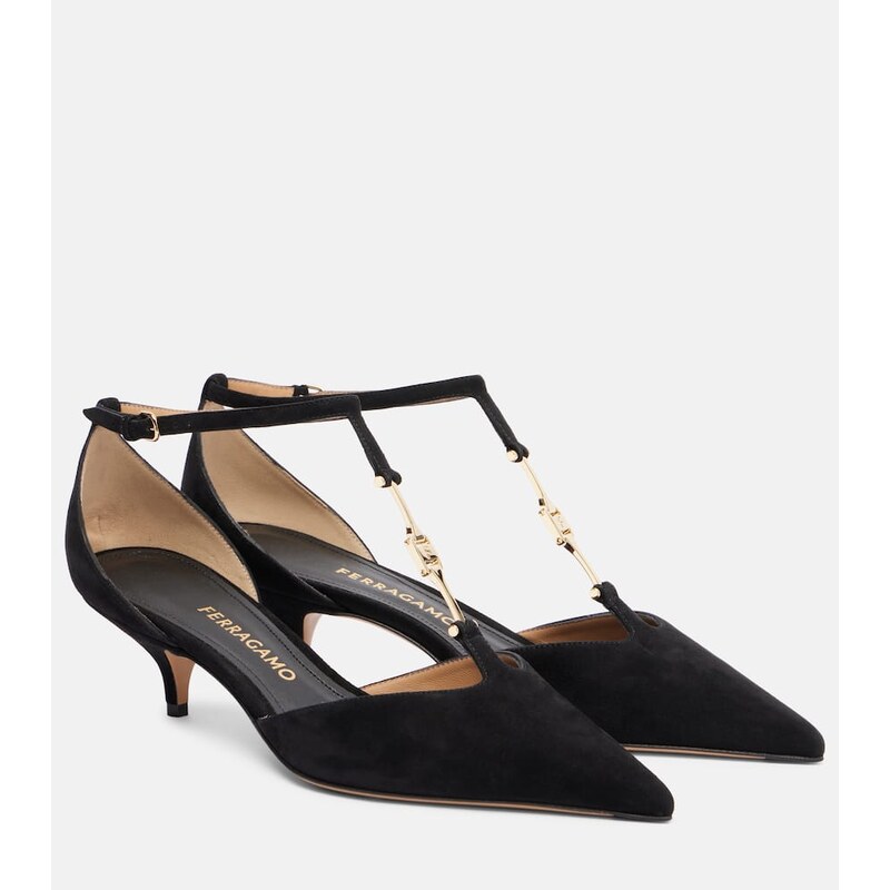 Lodičky Ferragamo Traci z kůže černé barvy