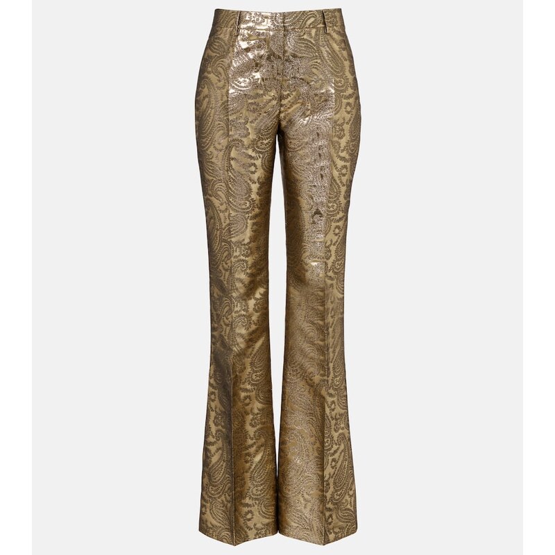 Etro Paisley brocade flared kalhoty v zlaté barvě