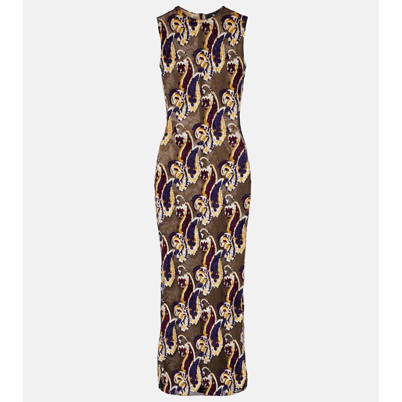 Etro Paisley semi-sheer midi dress