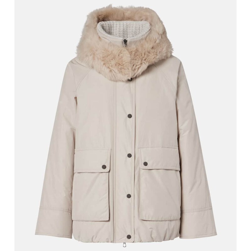 Brunello Cucinelli Shearling-trimmed taffeta down jacket
