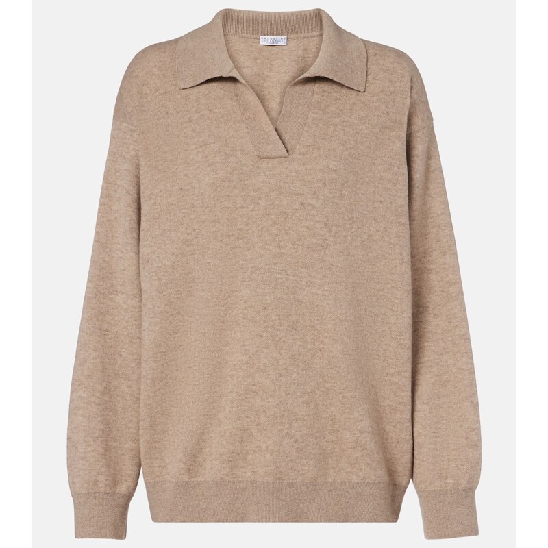 Brunello Cucinelli Monili cashmere-blend polo sweater