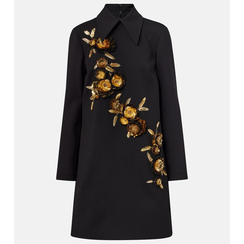 Carolina Herrera Embellished wool-blend shift dress