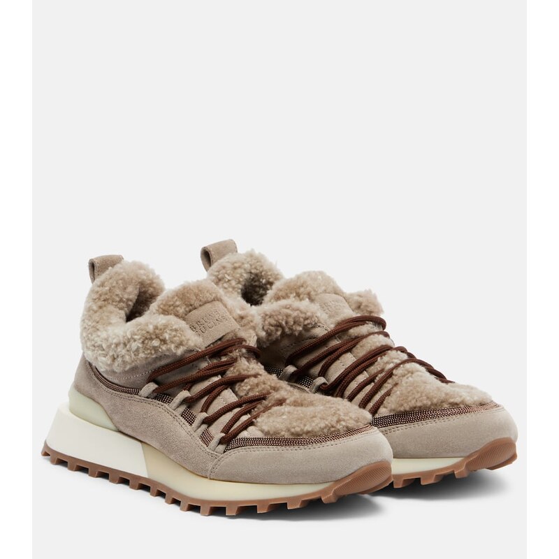 Brunello Cucinelli Shearling-lined suede sneakers