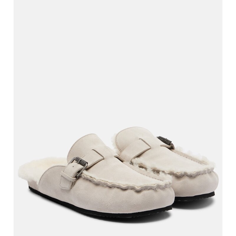 Brunello Cucinelli Monili shearling-lined suede mules