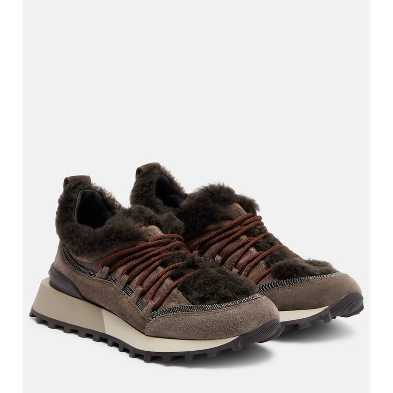 Brunello Cucinelli Shearling-lined suede low-top sneakers