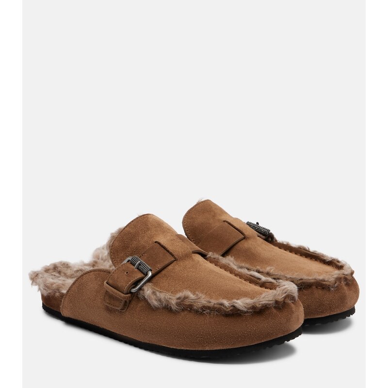 Brunello Cucinelli Monili shearling-lined suede mules
