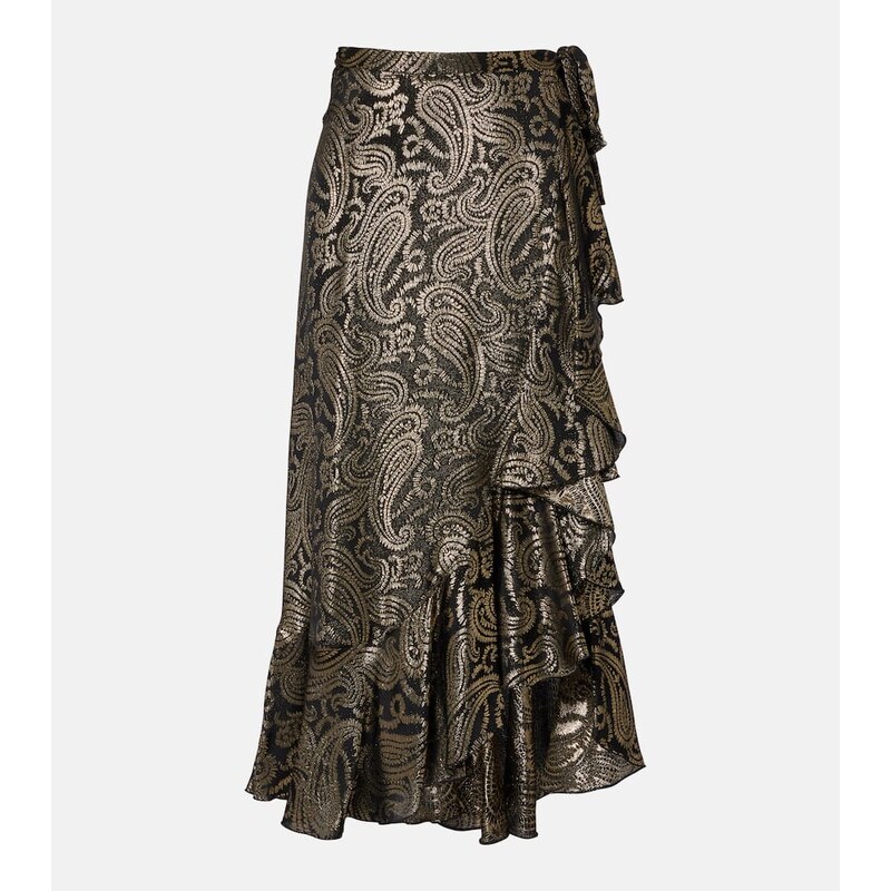 Etro Paisley ruffled silk-blend midi skirt