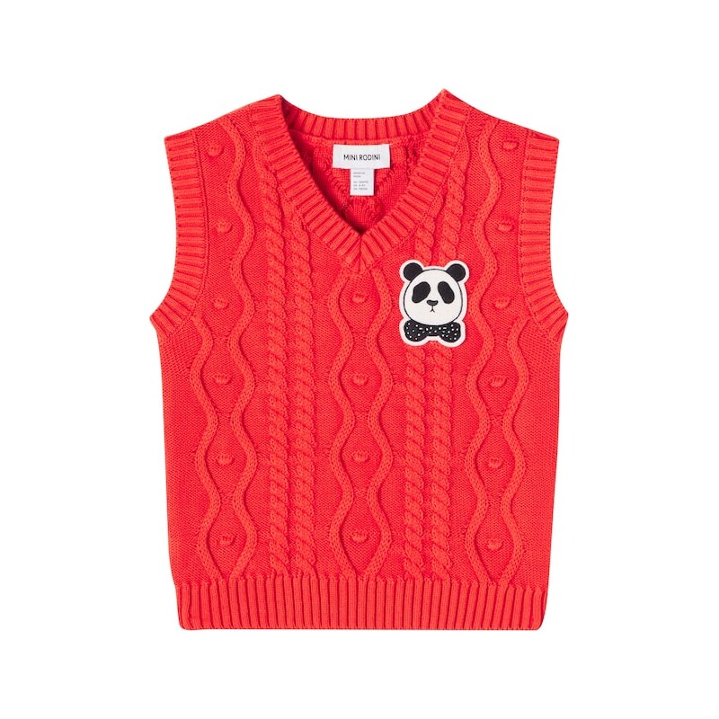 Mini Rodini Panda cable-knit cotton vest