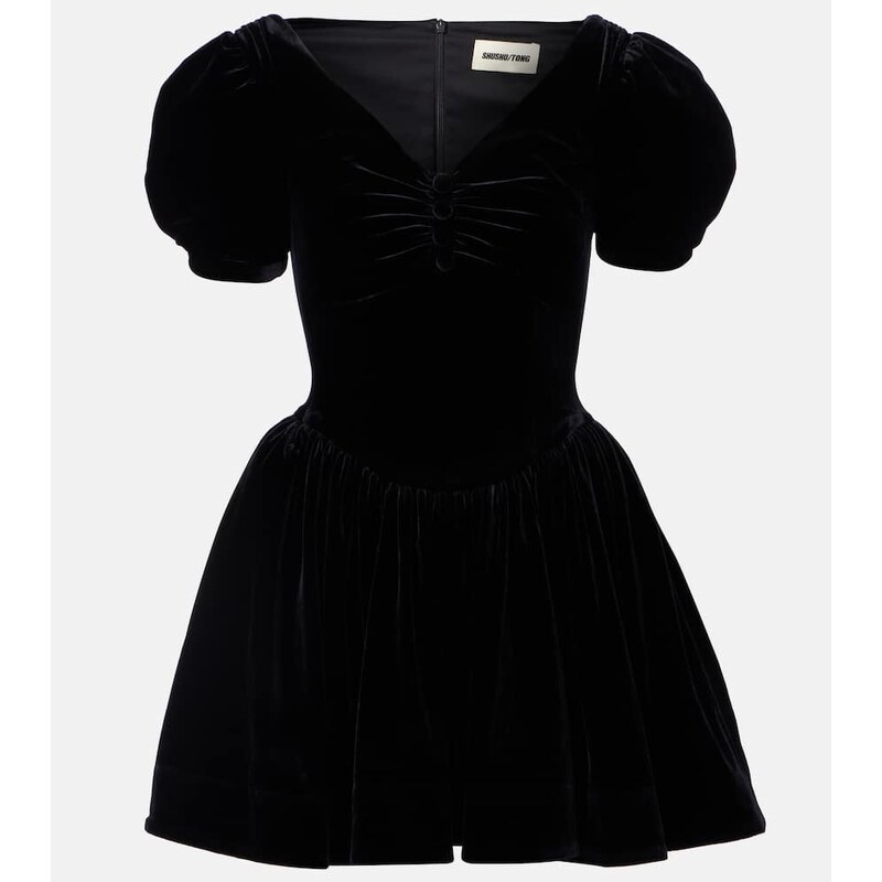 Shushu/Tong Puff-sleeve velvet minidress