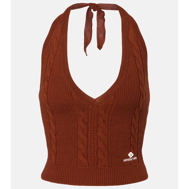 Shushu/Tong Cable-knit halterneck wool top