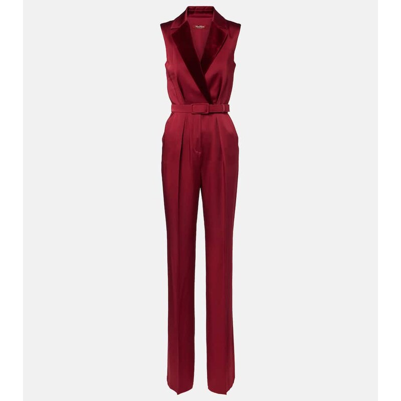 Max Mara Scalata velvet-trimmed satin jumpsuit