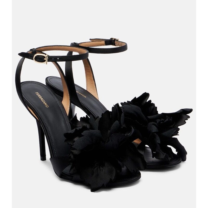 Ferragamo Ghilly 95 floral-appliquÃ satin sandals