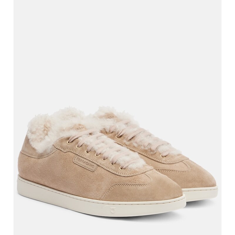Dámské tenisky Ferragamo s vnitřním vybavením z shearlingu v barvě beige