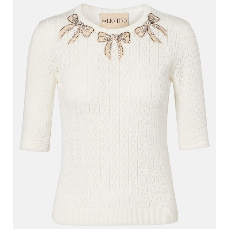Valentino Crystal-embellished cotton sweater
