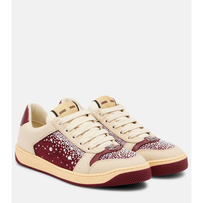 Gucci Screener embellished canvas and leather sneakers