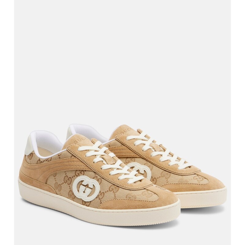 Gucci G75 GG Canvas suede-trimmed sneakers