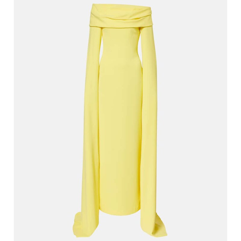 Solace London Nuri caped off-shoulder crÃªpe gown