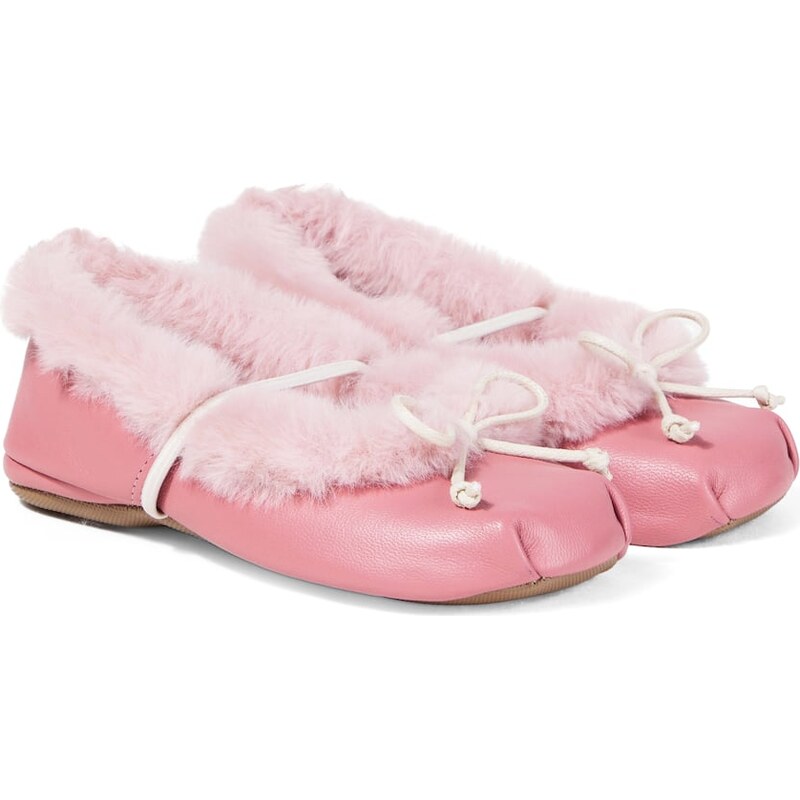 PèPè Shearling-trimmed leather ballet flats