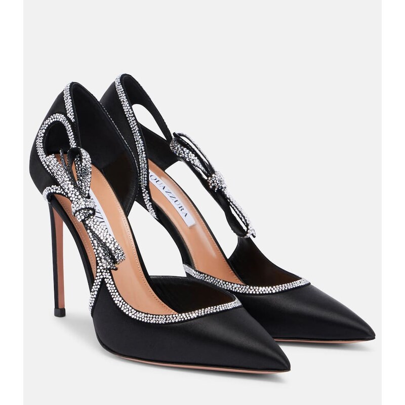 Aquazzura Soave Crystal 105 embellished satin pumps