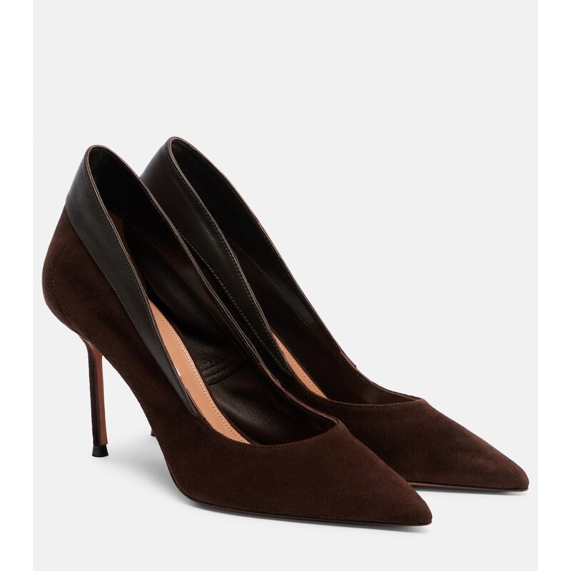 Aquazzura Guanto 85 leather-trimmed suede pumps